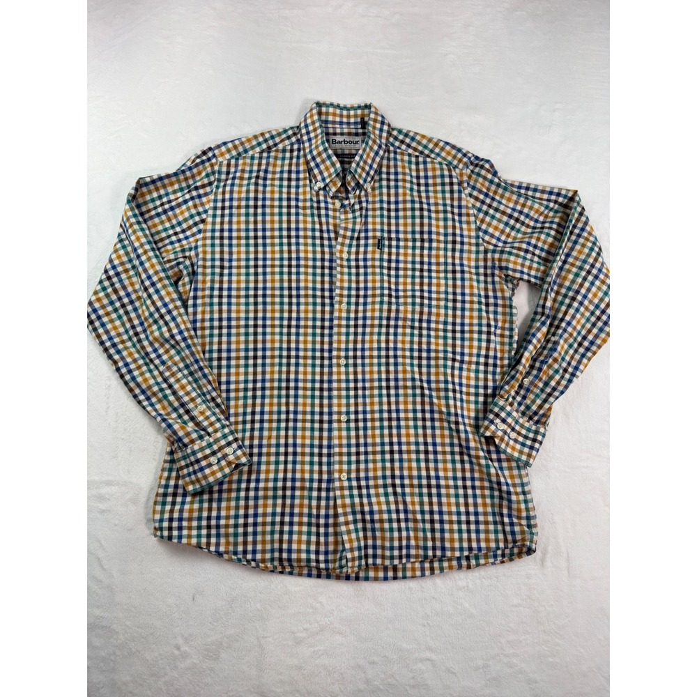 Barbour Mens Tailored Fit Button Down Shirt Multi Color Tattersall Plaid Cotton